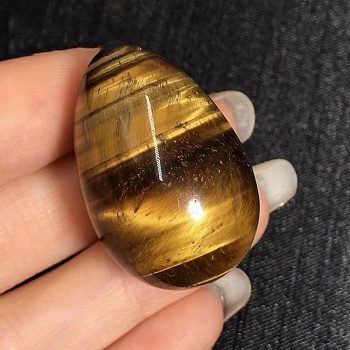 Natural Tiger Eye Egg Shaped Palm Stone, Easter Egg Crystal Healing Reiki Stone, Massage Tools, 30x20mm