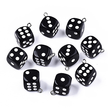 Opaque Epoxy Resin Pendants, with Platinum Plated Iron Loop, Dice, Black, 23x19x19mm, Hole: 2mm
