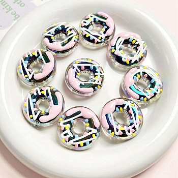 Transparent Plastic Beads, Donut, Pearl Pink, 30x12mm, Hole: 3mm
