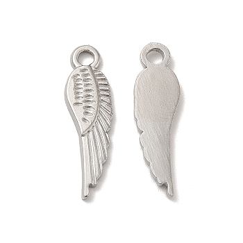 201 Stainless Steel Pendants, Wing Charms, Stainless Steel Color, 26x7x2mm, Hole: 2.5mm