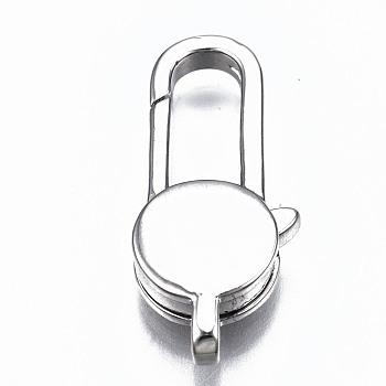 Brass Lobster Claw Clasps, Cadmium Free & Nickel Free & Lead Free, Flat Round, Real Platinum Plated, 25x10x4mm, Hole: 1.5x2.5mm