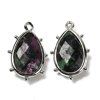 Natural Ruby in Zoisite Pendants, with Platinum Brass Edge, Faceted, Teardrop, 22.5x14x5.5mm, Hole: 1.6mm.