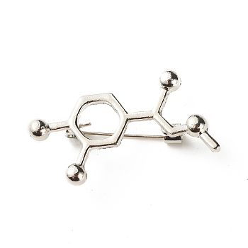 Hollow Chemistry Molecular Structure Brooch, Chemical Formula Iron Alloy Lapel Pin for Nurse Teacher Student, Platinum, 20x40x10mm