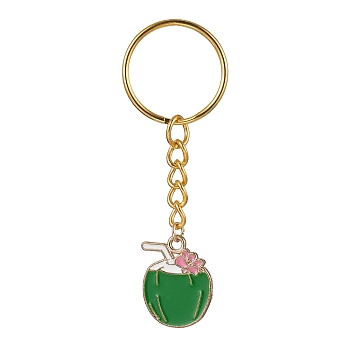 Alloy Enamel Pendant Keychain, with Iron Split Key Rings, Coconut, 7.3cm