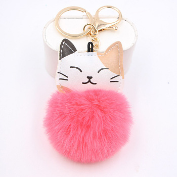 Cute Cat Keychain Plush Pendant for Bags and Wallets, Hot Pink