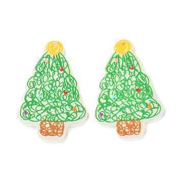 Christmas Theme 3D Printed Resin Pendants, DIY Earring Accessories, Christmas Tree, PaleGreen, Christmas Tree Pattern, 39.5x27.5x2.5mm, Hole: 1.6mm