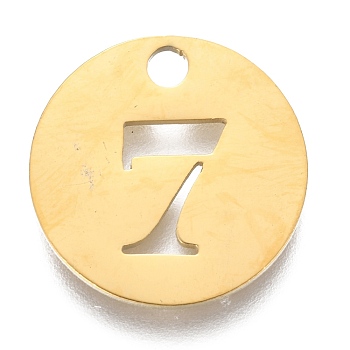 304 Stainless Steel Pendants, Cut-Out, Hollow, Flat Round with Number, Golden, Num.7, 19x1.5mm, Hole: 2.5mm