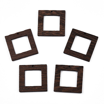 Natural Wenge Wood Pendants, Undyed, Square Frame Charms, Coconut Brown, 38.5x38.5x3.5mm, Hole: 2mm