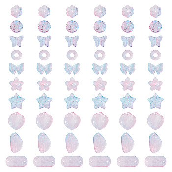 125G Gradient Color Transparent Glass Beads, Mixed Shapes, Sky Blue, 8~23x8~20x3.5~8mm, Hole: 1~1.4mm