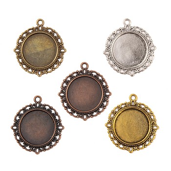 Flat Round Zinc Alloy Pendant Cabochon Settings, DIY Findings for Jewelry Making, Cadmium Free & Nickel Free & Lead Free, Mixed Color, Tray: 20mm, 35x32x2mm, Hole: 2mm