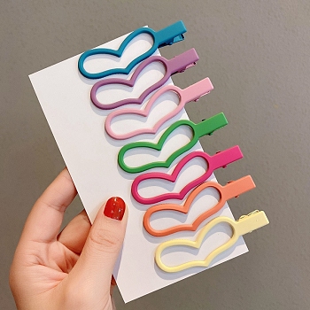 Frosted Candy Color Alloy Alligator Hair Clips, for Girls, Heart, 60mm, 7pcs/set