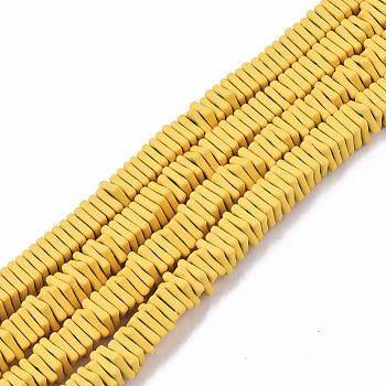 Spray Painted Non-magnetic Synthetic Hematite Beads Strands, Square Heishi Beads, Gold, 4.5x4.5x1mm, Hole: 0.9mm, about 340~345pcs/strand, 15.75 inch(40cm)