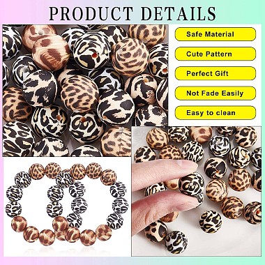 60 Pcs 15mm Silicone Beads Loose Silicone Beads Kit Leopard Print Silicone Beads for Keychain Making Bracelet Necklace(JX309A)-5