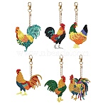 Rooster DIY Diamond Painting Pendant Decoration Kits, Including Acrylic Board, Pendant Decoration Clasp, Bead Chain, Rhinestones Bag, Diamond Sticky Pen, Tray Plate and Glue Clay, Mixed Color, 70x50mm(PW-WG73715-01)