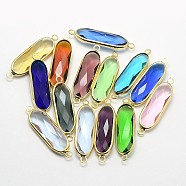 Golden Tone Brass Glass Oval Links connectors, Mixed Color, 28x8x5mm, Hole: 1.5mm(GLAA-J005A-G)
