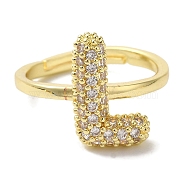 Rack Plating Letter Brass Micro Pave Clear Cubic Zirconia Adjustable Rings for Women, Real 18K Gold Plated, Letter L, 14.5x9.5mm, Inner Diameter: 17mm(KK-S391-03G-L)