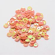 Plastic Paillette Beads, Semi-cupped Sequins Beads, Center Hole, Orange, 12x0.5mm, Hole: 1mm(PVC-A002-12mm-07)