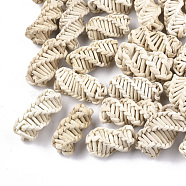 Handmade Reed Cane/Rattan Woven Beads, For Making Straw Earrings and Necklaces, No Hole/Undrilled, Tube, Antique White, 25~31x12~18x12~18mm(X-WOVE-T006-043A)
