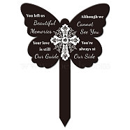 Acrylic Garden Stake, Ground Insert Decor, for Yard, Lawn, Garden Decoration, Butterfly with Memorial Words, Cross, 205x145mm(AJEW-WH0364-014)