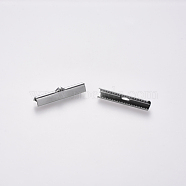 304 Stainless Steel Ribbon Crimp Ends, Stainless Steel Color, 7x30mm, Hole: 1.5x2mm(STAS-S112-001H-P)