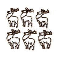 Alloy Open Back Bezel Pendants, For DIY UV Resin, Epoxy Resin, Pressed Flower Jewelry, Christmas Reindeer/Stag, Antique Bronze, 49x28x2.5mm, Hole: 2mm(PALLOY-R098-41AB)