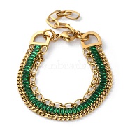 Golden 304 Stainless Steel Triple Layer Multi-strand Bracelets, Rhinestone Cup Chains Bracelet, Emerald, 6-7/8 inch(17.5cm)(BJEW-C045-01C-G)