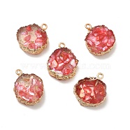 Transparent Resin Pendants, Nuggets Charm, with Light Gold Tone Iron Findings and Gold Foil, Red, 21~23x17~20x5.5mm, Hole: 1.6mm(CRES-F022-03B)