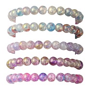 5Pcs 5 Color Crackle Glass Round Beaded Stretch Bracelets Set, Purple, Inner Diameter: 2~2-1/8 inch(5.2~5.5cm), 1Pc/color(BJEW-JB09695-01)