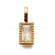 304 Stainless Steel Rhinestone Charms, Ion Plating(IP), Rectangle Charms, Clear, 14.5x5.5x2.5mm, Hole: 4.5x2.5mm(STAS-M109-04G-02)