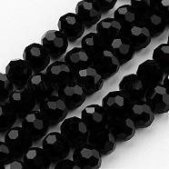 Transparent Glass Bead Strands, Imitate Austrian Crystal, Faceted(32 Facets), Round, Black, 6mm, Hole: 1mm, about 96~98pcs/strand, 20~21 inch(GLAA-G013-6mm-71)