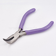 45# Carbon Steel Jewelry Pliers, Bent Nose Pliers, Polishing, Lilac, Stainless Steel Color, 12x7.2x0.9cm(PT-L004-18)