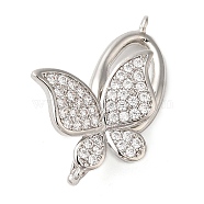 Brass Micro Pave Clear Cubic Zirconia Fold Over Clasps, Butterfly, Platinum, 26.5mm(KK-G505-31P)