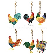 Rooster DIY Diamond Painting Pendant Decoration Kits, Including Acrylic Board, Pendant Decoration Clasp, Bead Chain, Rhinestones Bag, Diamond Sticky Pen, Tray Plate and Glue Clay, Mixed Color, 70x50mm(PW-WG73715-01)