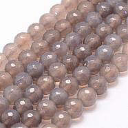 Natural Grey Agate Bead Strands, Round, Grade A, Faceted, 10mm, Hole: 1mm, about 37~38pcs/strand, 14.5 inch(G-K155-D-10mm-F01)