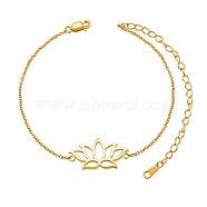 SHEGRACE 925 Sterling Silver Link Bracelets, with Cable Chains, Lotus, Real 18K Gold Plated, 6-3/4 inch(17cm)(JB563C)