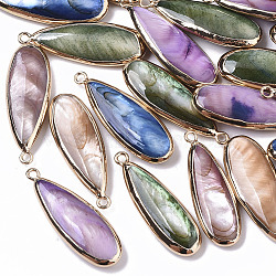 Natural Freshwater Shell Pendants, with Iron Loops, Edge Golden Plated, Dyed, Teardrop, Mixed Color, 31~33x10.5~12x5mm, Hole: 1.8mm(X-SHEL-R047-03)