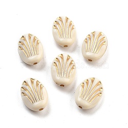 Plating Acrylic Beads, Golden Metal Enlaced, Oval, Antique White, 17x11.5x6mm, Hole: 1.8mm, 724pcs/500g(OACR-Q084-05A)