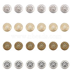 CHGCRAFT 24Pcs 4 Colors Tibetan Style Alloy Beads, Flat Round with Lotus, Cadmium Free & Nickel Free & Lead Free, Mixed Color, 14x6.5mm, Hole: 1mm, 6pcs/color(TIBEB-CA0001-05)