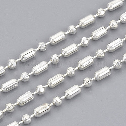 Brass Ball Chains, Ball & Bar Faceted Beaded Chains, Long-Lasting Plated, Soldered, with Spool, Cadmium Free & Lead Free, Silver, 4.6x2.3mm and 2.3mm, about 16.4 Feet(5m)/roll(X-CHC-S008-010B-S)