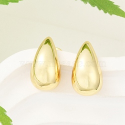 Rack Plating Brass Teardrop Stud Earrings, Long-Lasting Plated, Cadmium Free & Lead Free, Real 18K Gold Plated, 18x10mm, Pin: 0.7mm(X-EJEW-R150-05G)