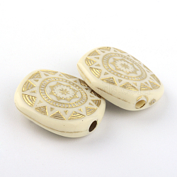 Rectangle Plating Acrylic Beads, Golden Metal Enlaced, Beige, 18x17.5x6mm, Hole: 2mm(X-PACR-Q102-24A)