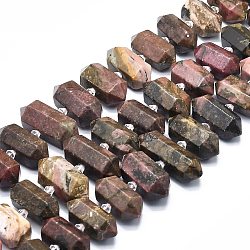 Natural Rhodonite Beads Strands, Faceted, Double Terminated Pointed/Bullet, 20~31x12~14x10~13mm, Hole: 1.8mm, about 23~24pcs/strand, 15.55 inch(39.5cm)(G-F715-046)