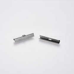 Non-Tarnish 304 Stainless Steel Ribbon Crimp Ends, Stainless Steel Color, 7x30mm, Hole: 1.5x2mm(STAS-S112-001H-P)