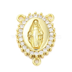 Brass Clear Cubic Zirconia Virgin Mary Chandelier Component Links, Real 16K Gold Plated, 20x14.5x3mm, Hole: 1.4mm(KK-D325-07G-01)