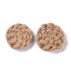 Handmade Linen Ornament Accessories, for DIY Craft Making, Flat Round, Tan, 32x10mm(DIY-L052-07)