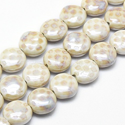 Handmade Eco-Friendly Porcelain Beads, Flat Round, Light Goldenrod Yellow, 18.5~19x8.5~9mm, Hole: 2.5~3mm(PORC-P027-B01)