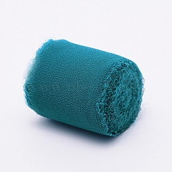 Polyester Ribbon, Fringe Chiffon Silk-Like Ribbon, for Wedding Invitations, Bouquets, Gift Wrapping, Teal, 1-1/2 inch(38mm), about 5m/roll(OCOR-TAC0001-08C)