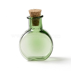 Flat Round Miniature Glass Bottles, with Cork Stoppers, Empty Wishing Bottles, for Dollhouse Accessories, Jewelry Making, Lime Green, 11.5x21x31mm(GLAA-H019-05E)