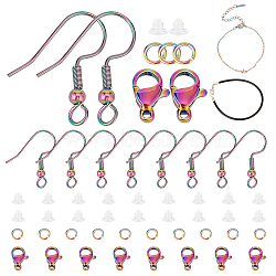 Jewelry Making Kits, including 10Pcs Earring Hooks, 100Pcs Jump Rings, 10Pcs Lobster Claw Clasps, 4Pcs 2 Style Bracelets, 40Pcs Ear Nuts, Mixed Color, 164pcs/box(DIY-CN0002-57)