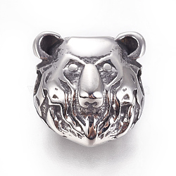 304 Stainless Steel Beads, Bear Head, Antique Silver, 13.5x13x9.5mm, Hole: 3mm(STAS-F212-048AS)